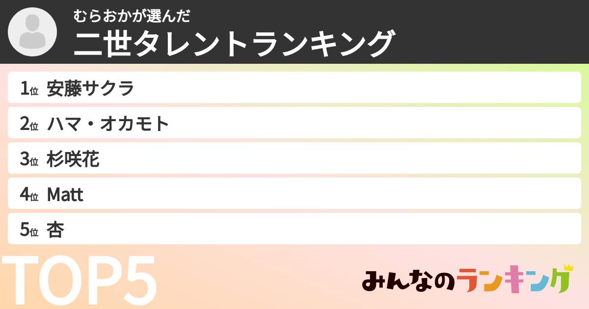 むらおかさんの「二世タレントランキング」