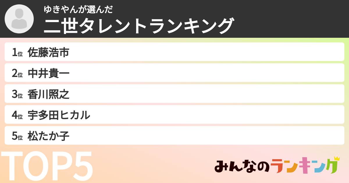 ゆきやんさんの「二世タレントランキング」