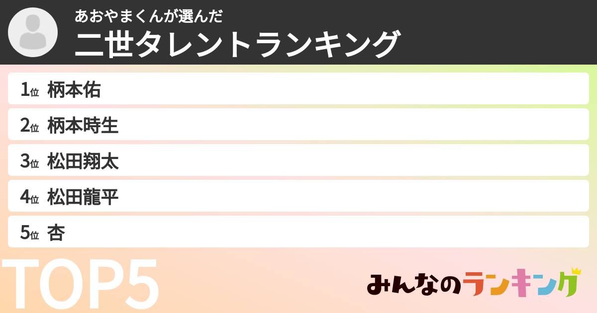 あおやまくんさんの「二世タレントランキング」