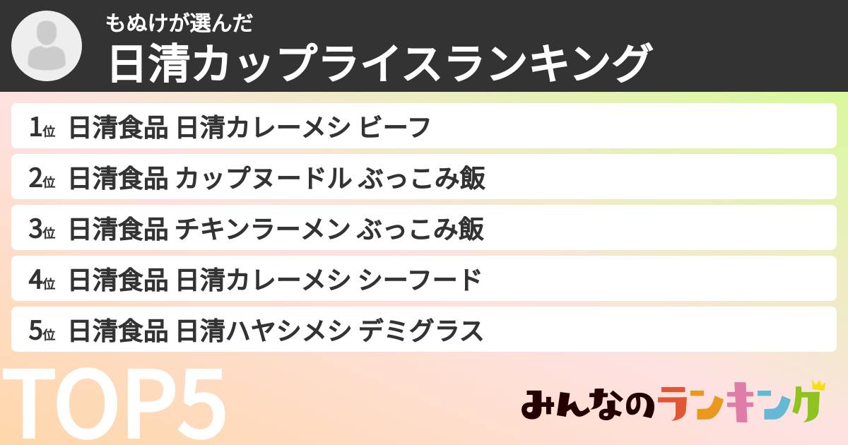 もぬけさんの「日清カップライスランキング」
