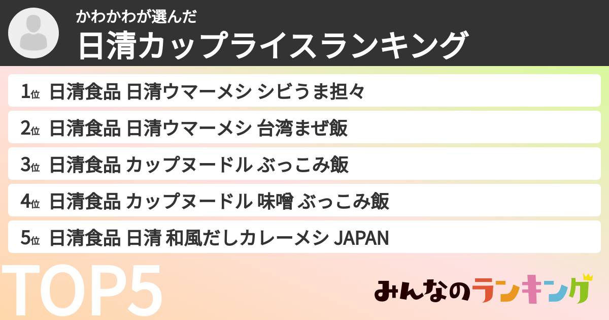 かわかわさんの「日清カップライスランキング」