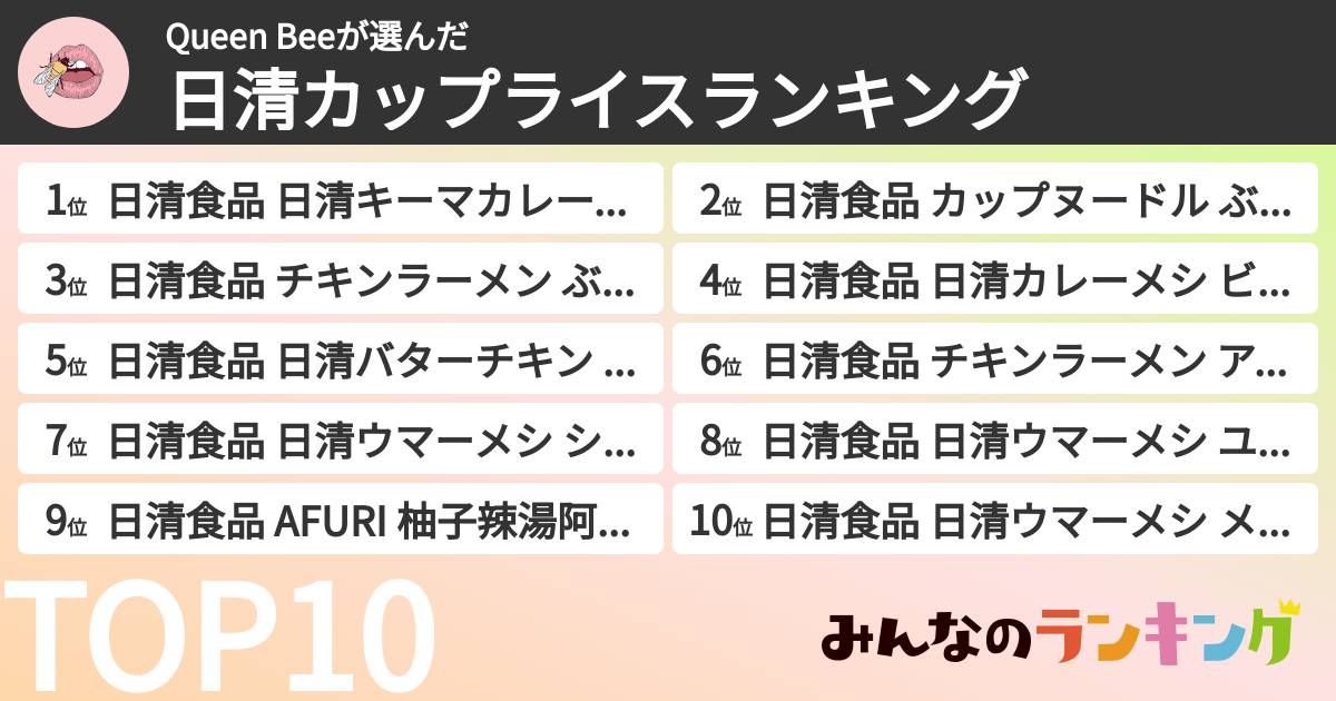 Queen Beeさんの「日清カップライスランキング」
