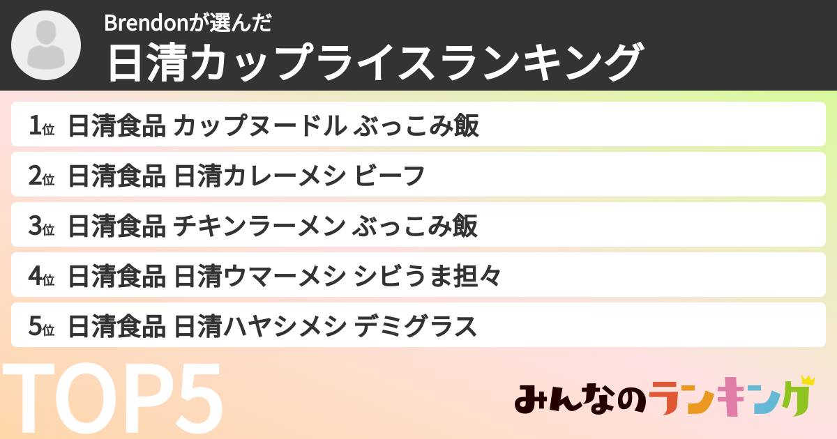 Brendonさんの「日清カップライスランキング」