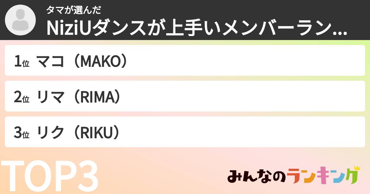 タマさんの「NiziUダンスが上手いメンバーランキング」