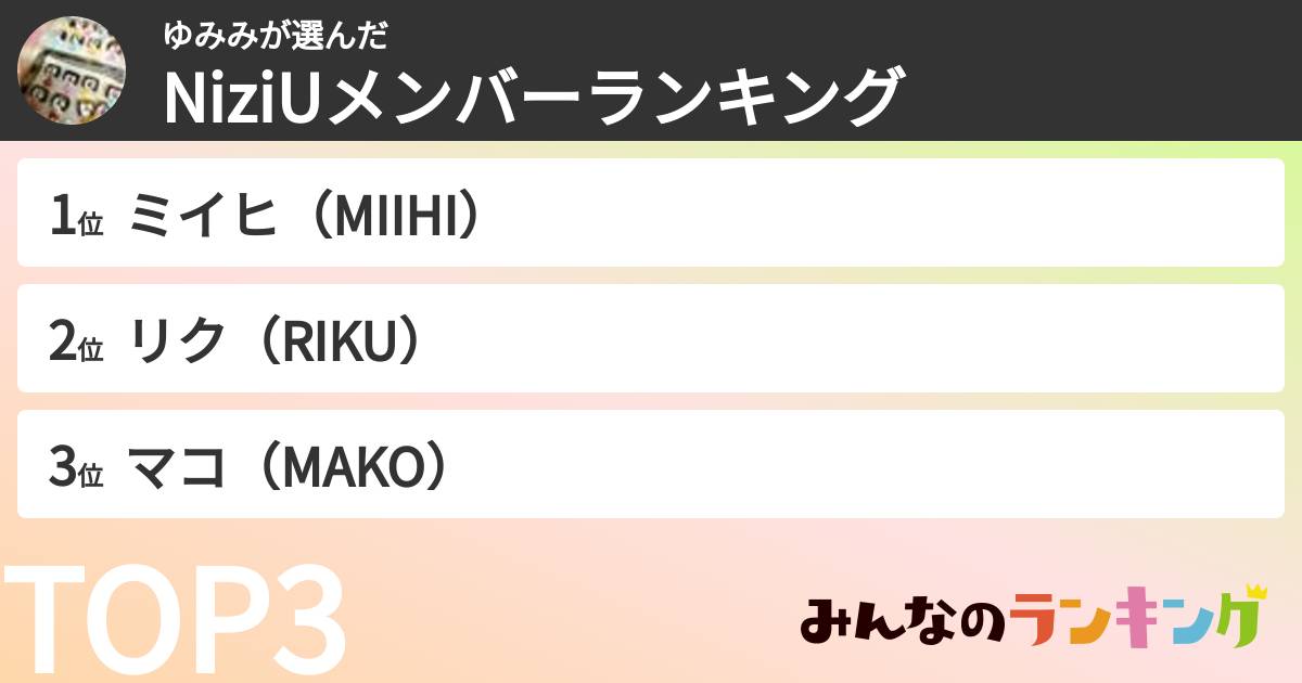 ゆみみさんの「NiziUメンバーランキング」