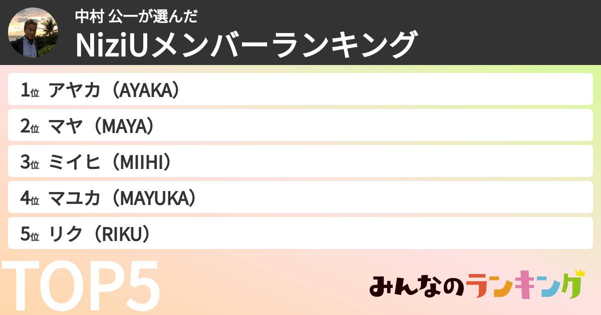 中村 公一さんの「NiziUメンバーランキング」