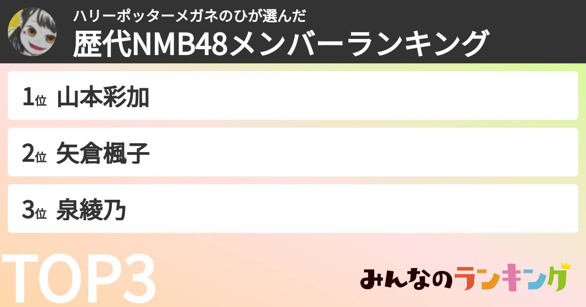 ハリーポッターメガネのひさんの「歴代NMB48メンバーランキング」