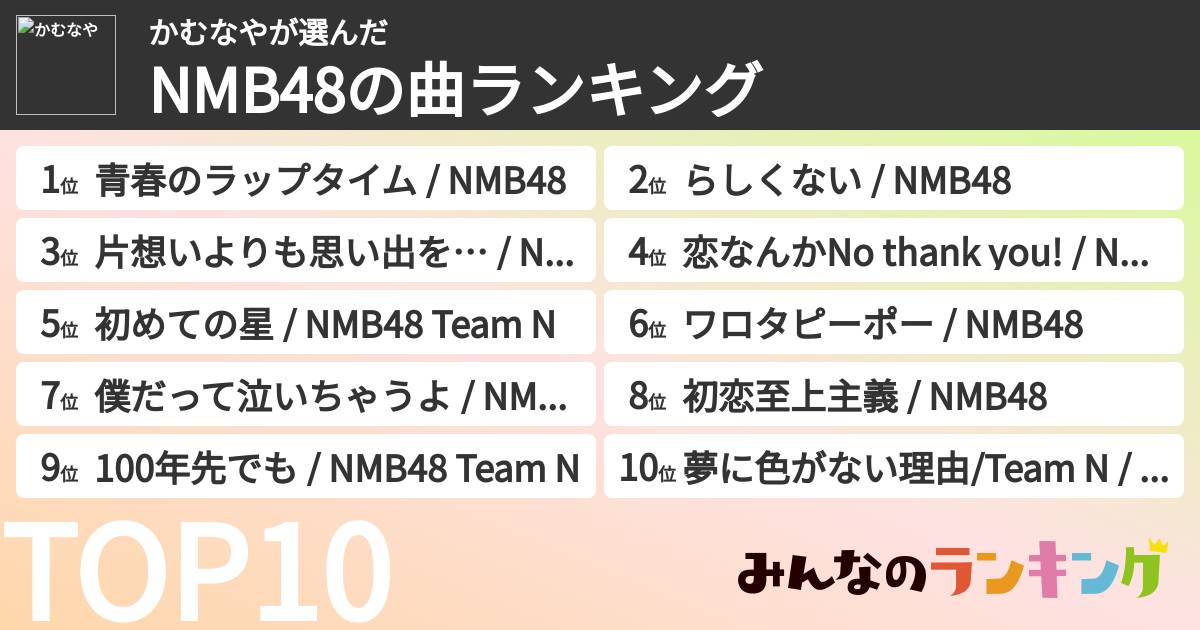 かむなやさんの「NMB48の曲ランキング」