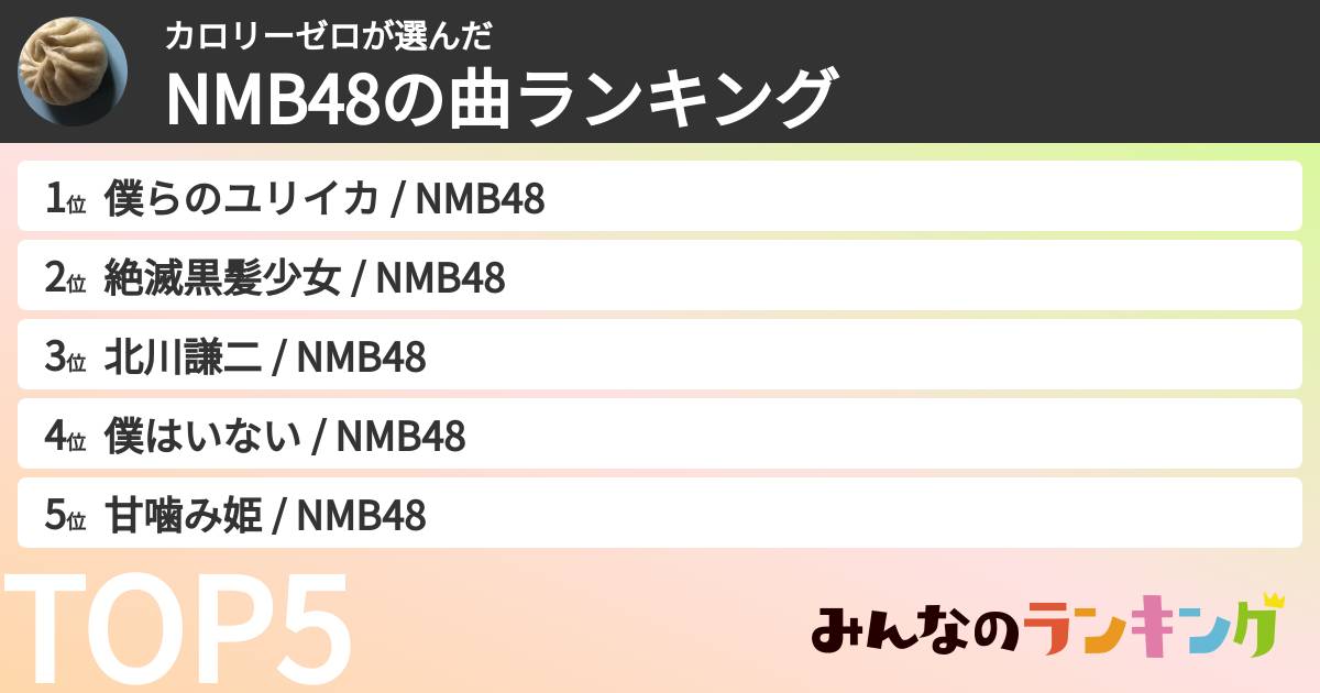 カロリーゼロさんの「NMB48の曲ランキング」