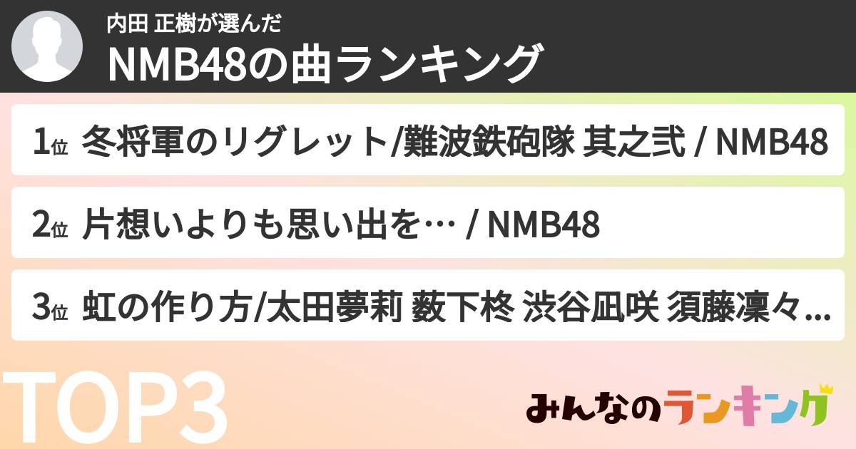 内田 正樹さんの「NMB48の曲ランキング」