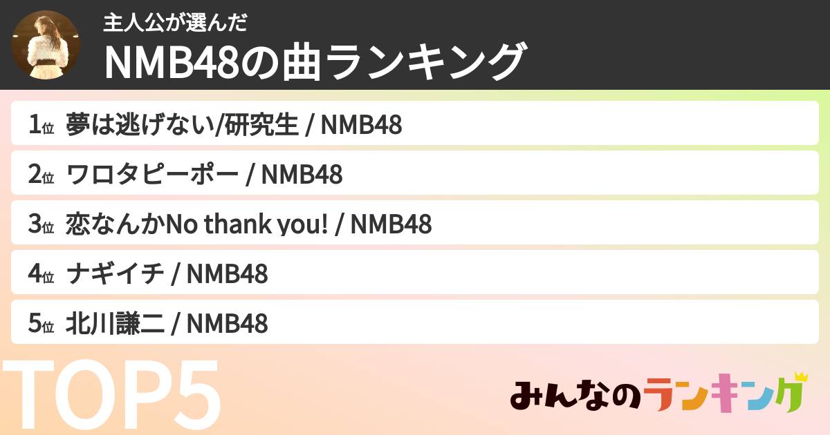 主人公さんの「NMB48の曲ランキング」