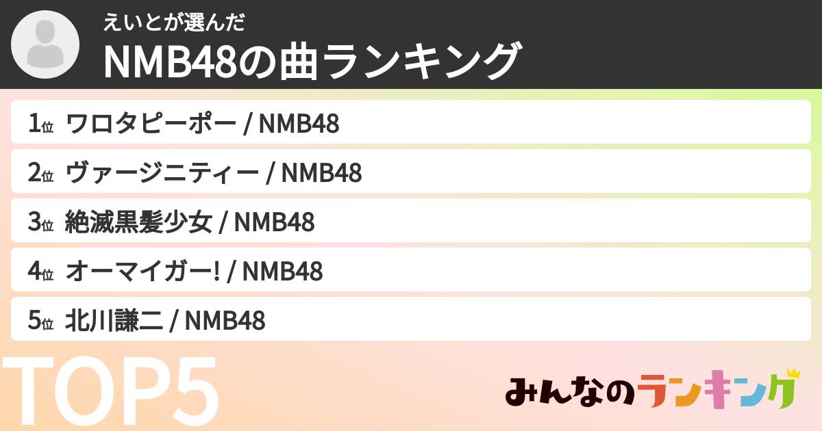 えいとさんの「NMB48の曲ランキング」
