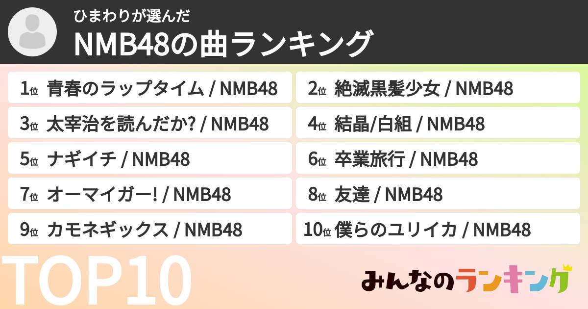 ひまわりさんの「NMB48の曲ランキング」