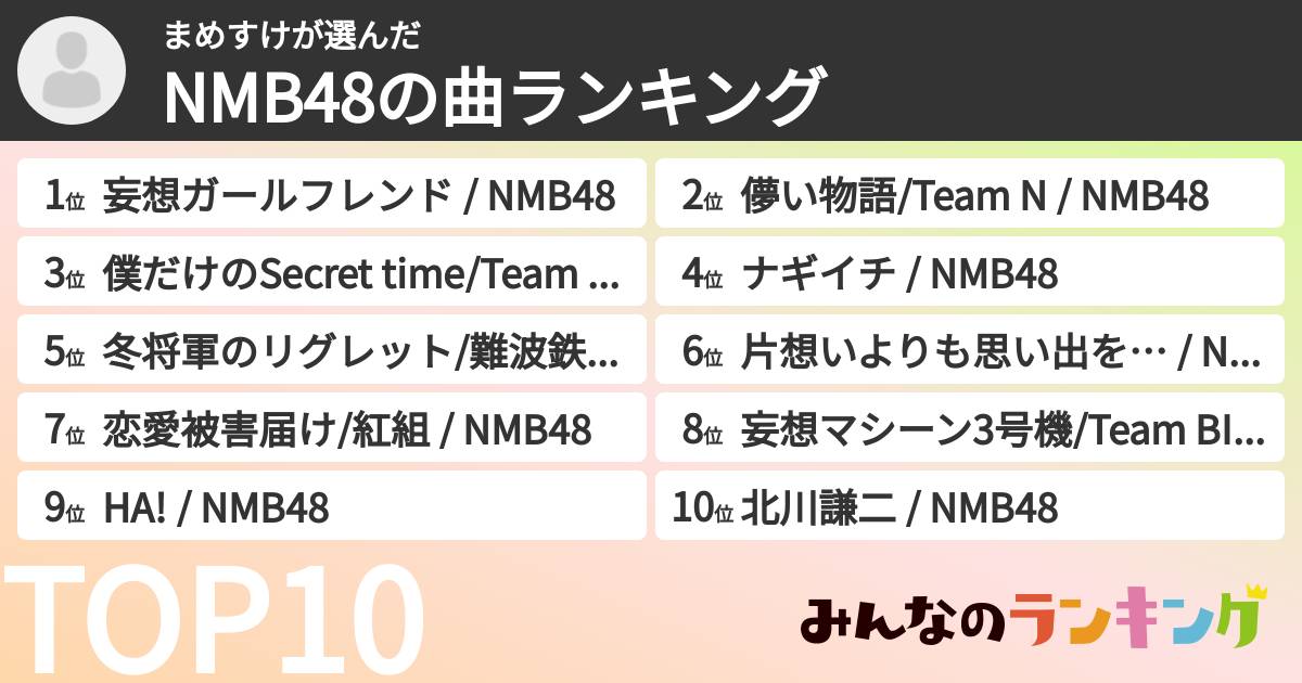 まめすけさんの「NMB48の曲ランキング」