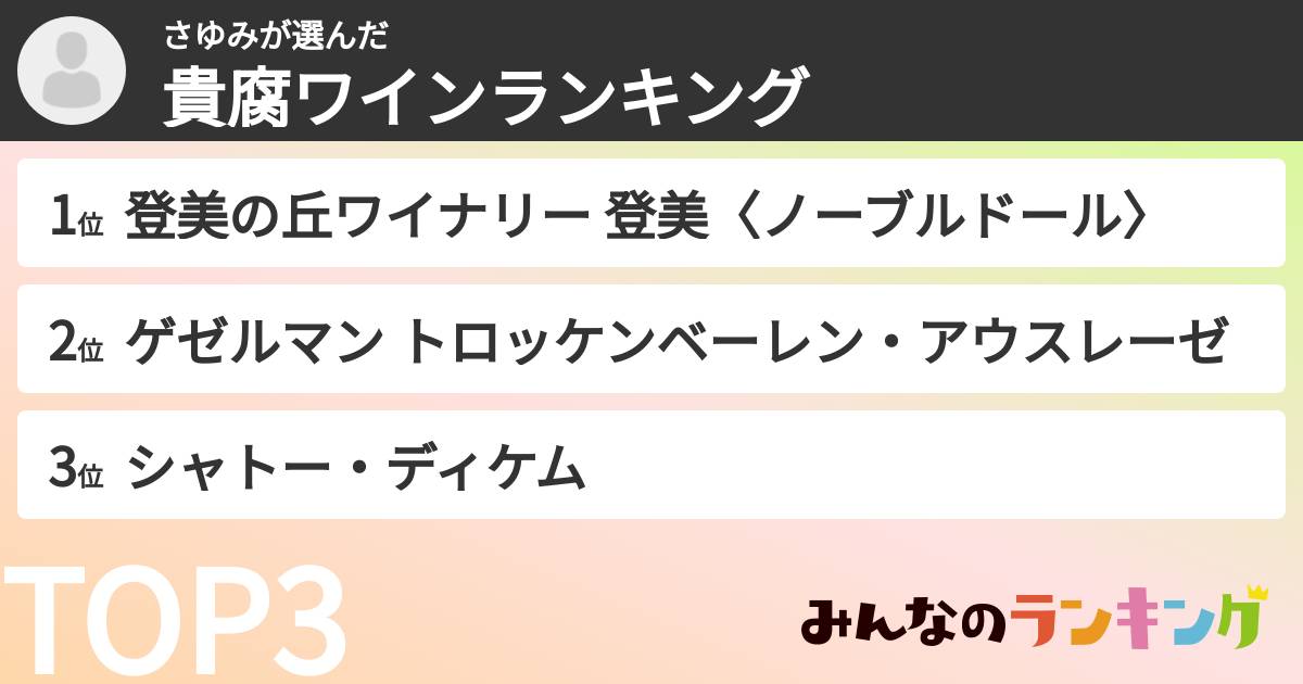 さゆみさんの「貴腐ワインランキング」