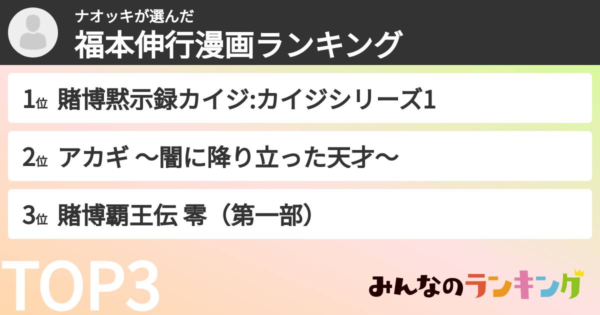 ナオッキさんの「福本伸行漫画ランキング」