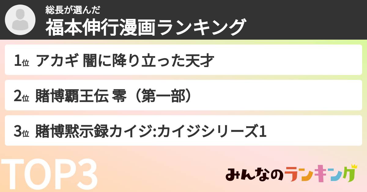 総長さんの「福本伸行漫画ランキング」