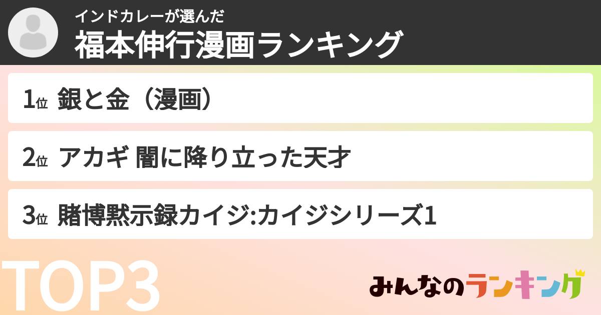 インドカレーさんの「福本伸行漫画ランキング」