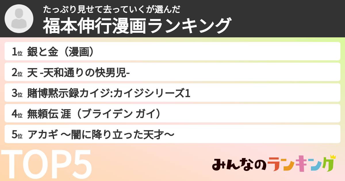 たっぷり見せて去っていくさんの「福本伸行漫画ランキング」