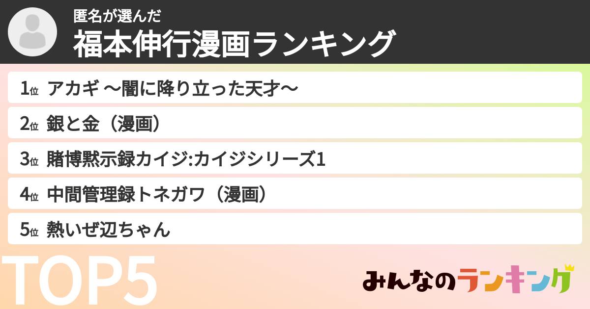 匿名さんの「福本伸行漫画ランキング」
