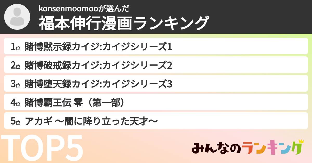 konsenmoomooさんの「福本伸行漫画ランキング」