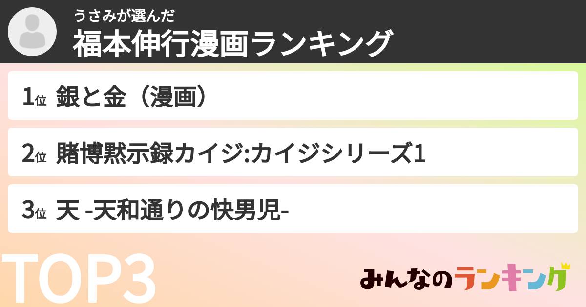 うさみさんの「福本伸行漫画ランキング」