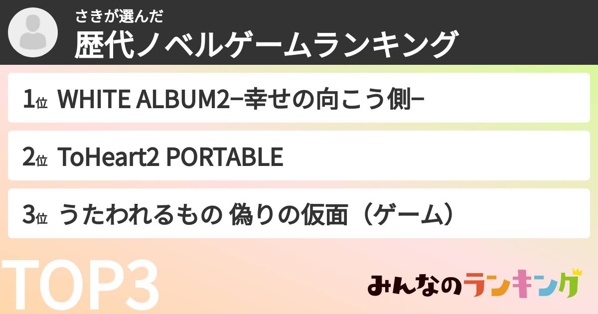 さきさんの「歴代ノベルゲームランキング」