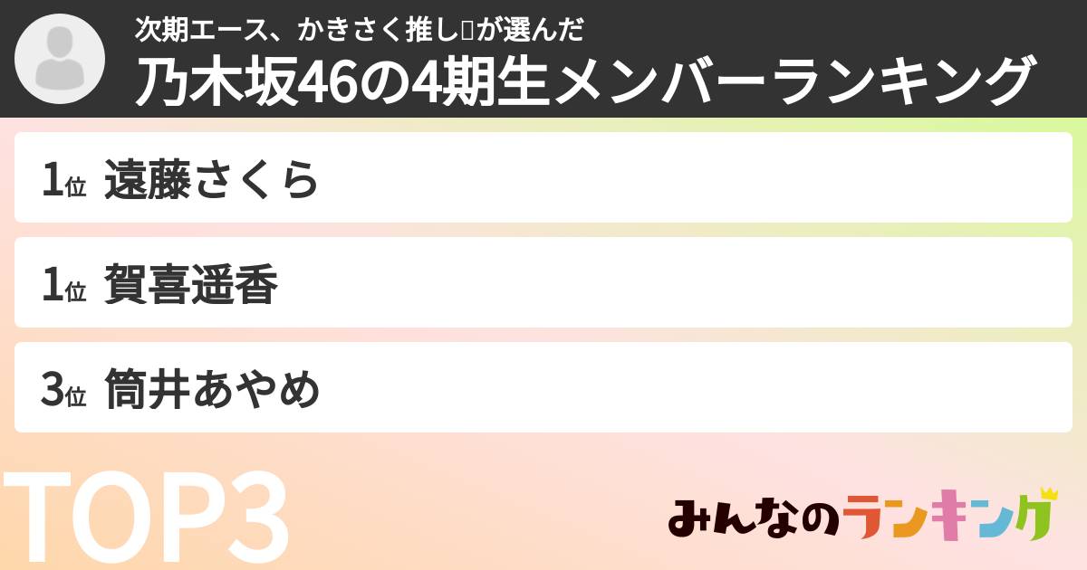 次期エース、かきさく推し❤️さんの「乃木坂46の4期生メンバーランキング」