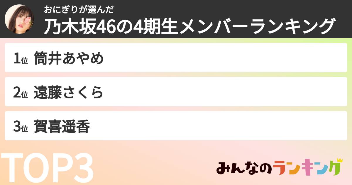 おにぎりさんの「乃木坂46の4期生メンバーランキング」