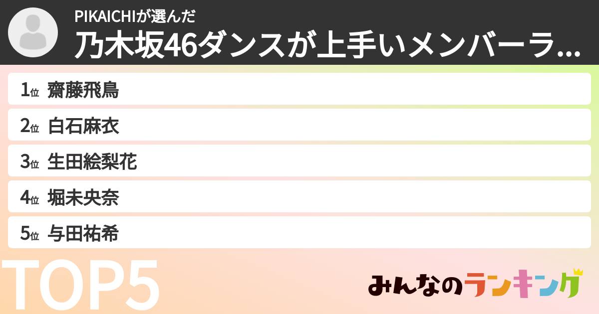 PIKAICHIさんの「乃木坂46ダンスが上手いメンバーランキング」