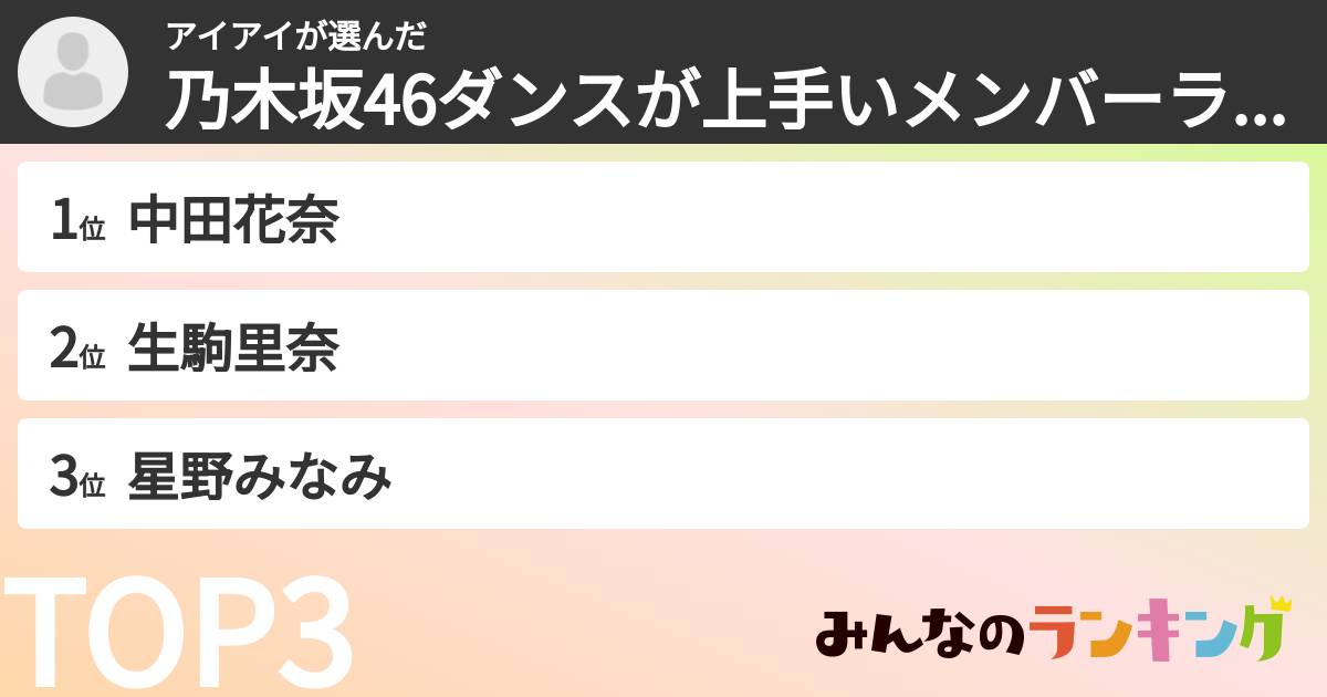 アイアイさんの「乃木坂46ダンスが上手いメンバーランキング」