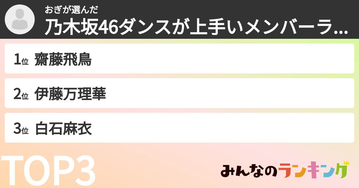 おぎさんの「乃木坂46ダンスが上手いメンバーランキング」