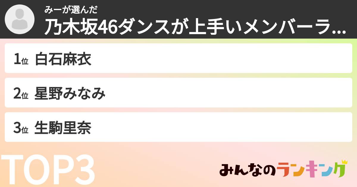 みーさんの「乃木坂46ダンスが上手いメンバーランキング」