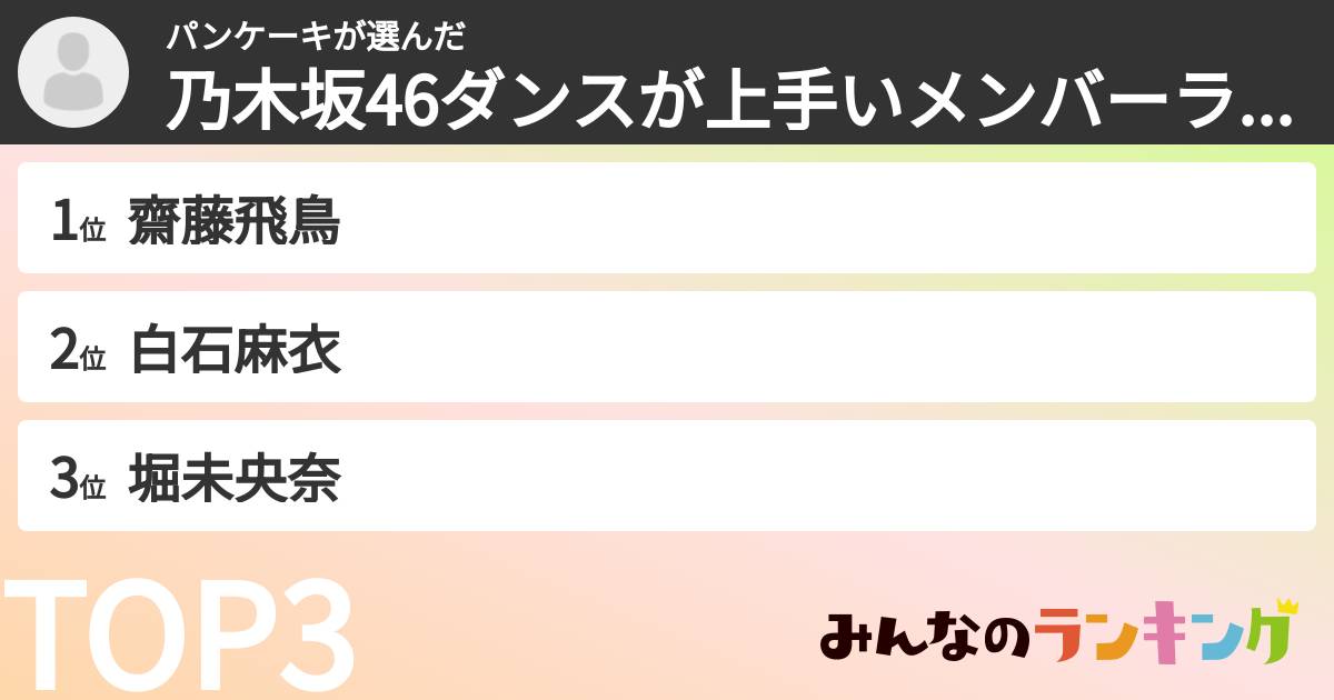 パンケーキさんの「乃木坂46ダンスが上手いメンバーランキング」