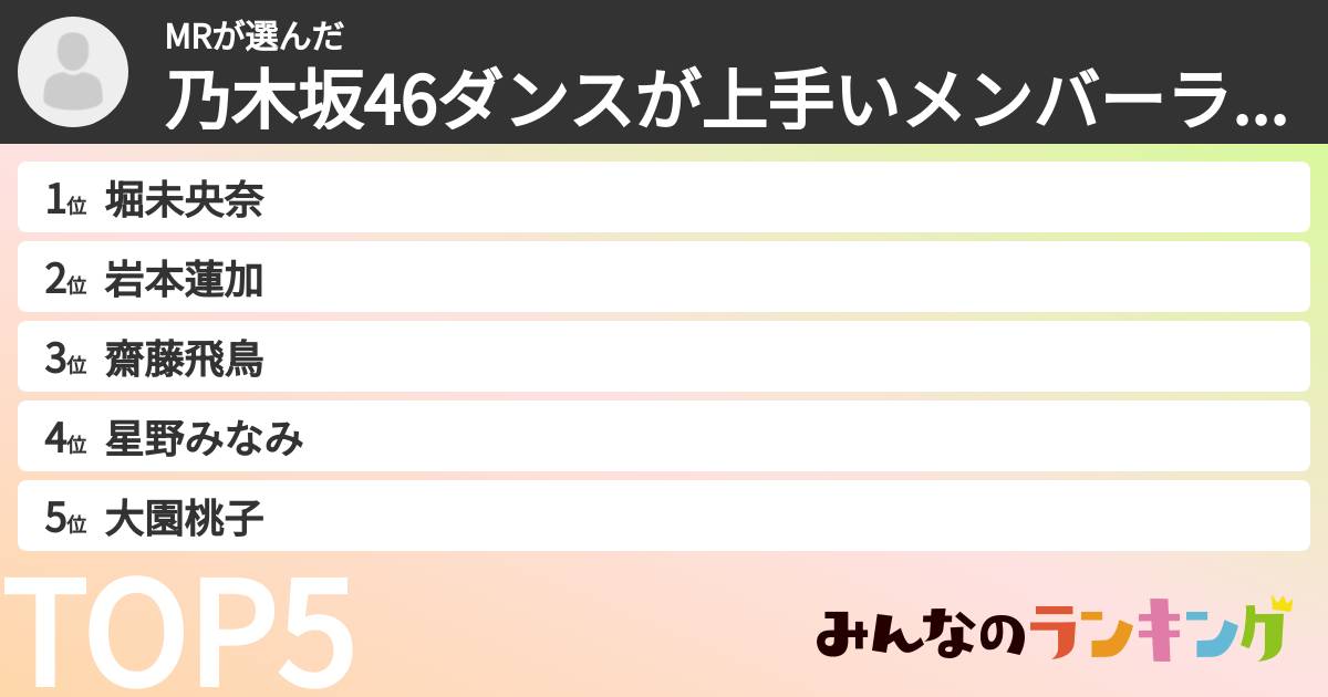 MRさんの「乃木坂46ダンスが上手いメンバーランキング」