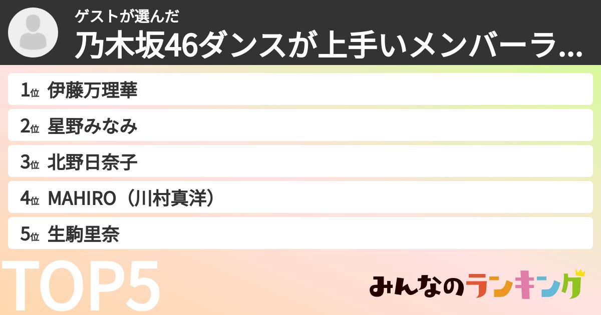 ゲストさんの「乃木坂46ダンスが上手いメンバーランキング」