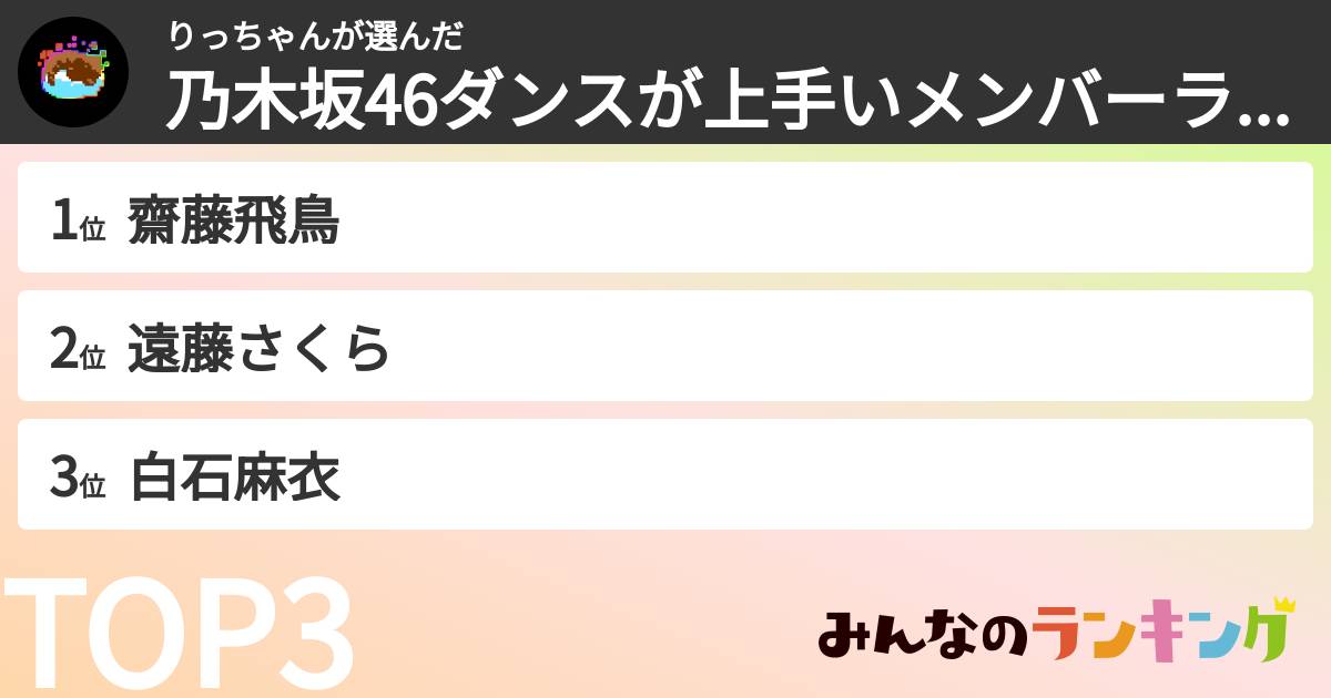 りっちゃんさんの「乃木坂46ダンスが上手いメンバーランキング」