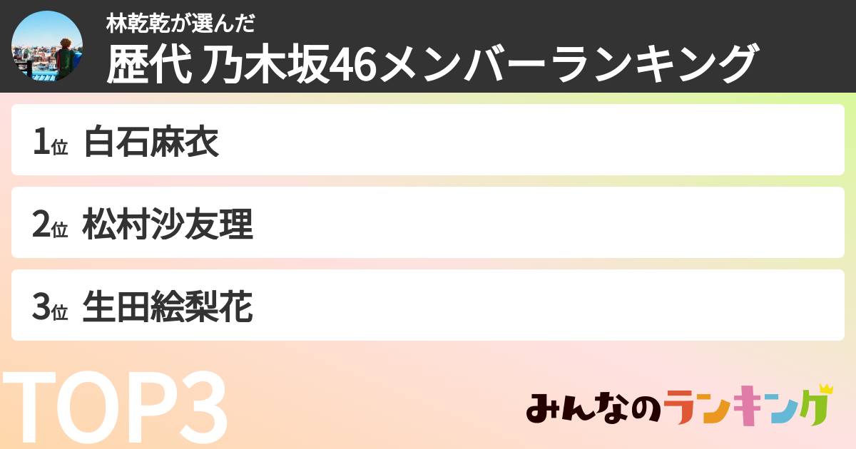林乾乾さんの「歴代 乃木坂46メンバーランキング」