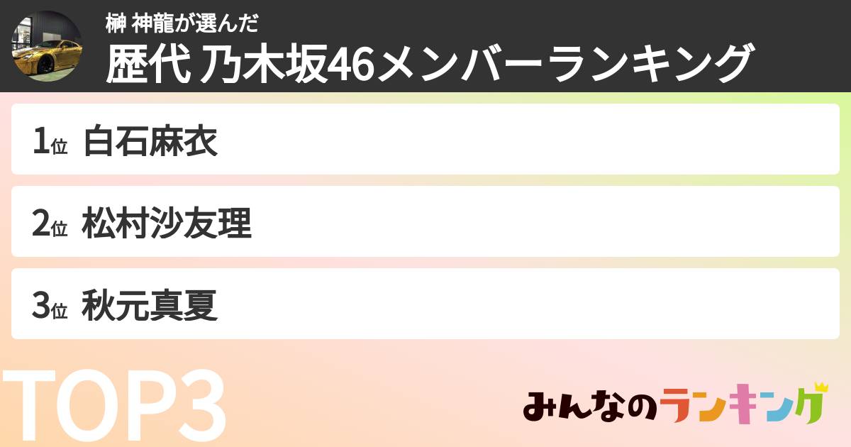 榊 神龍さんの「歴代 乃木坂46メンバーランキング」