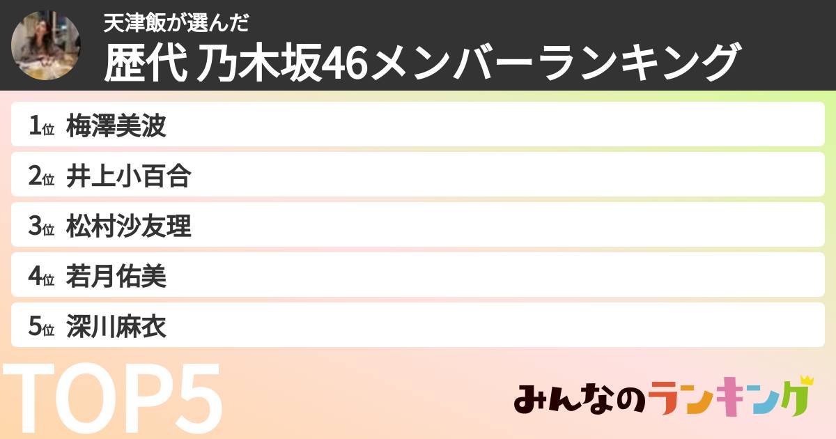 天津飯さんの「歴代 乃木坂46メンバーランキング」