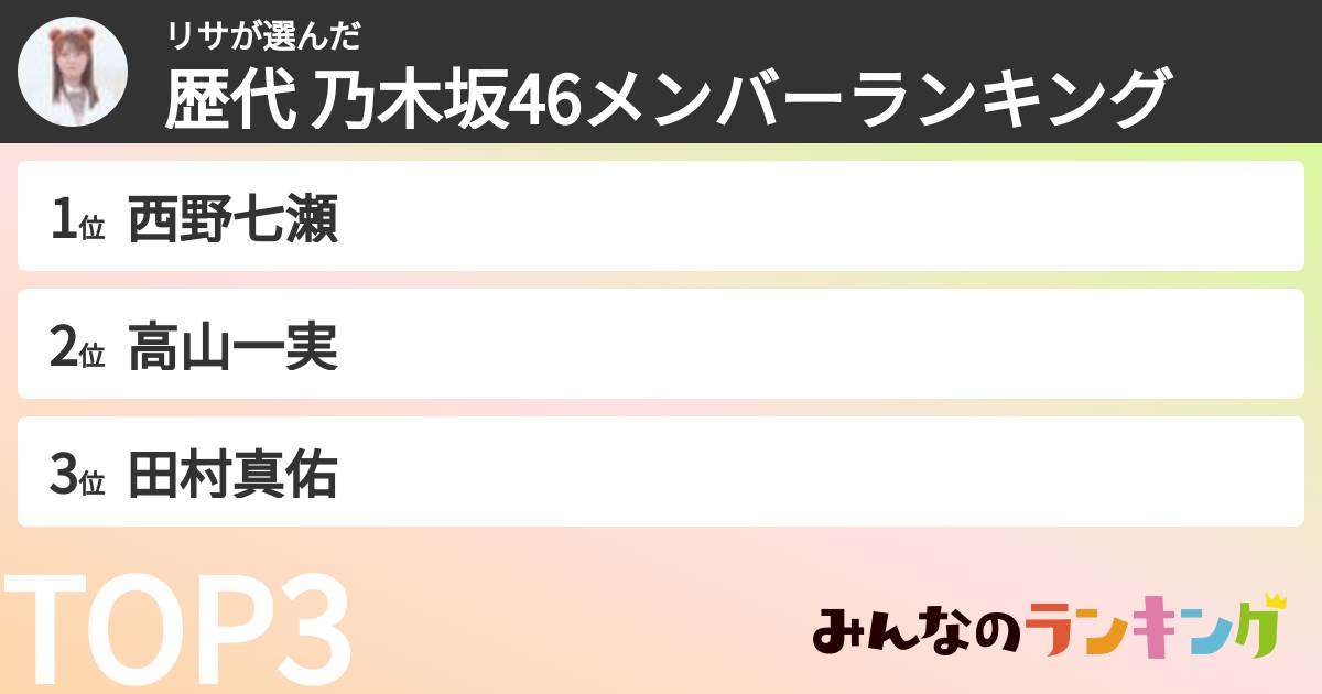 リサさんの「歴代 乃木坂46メンバーランキング」