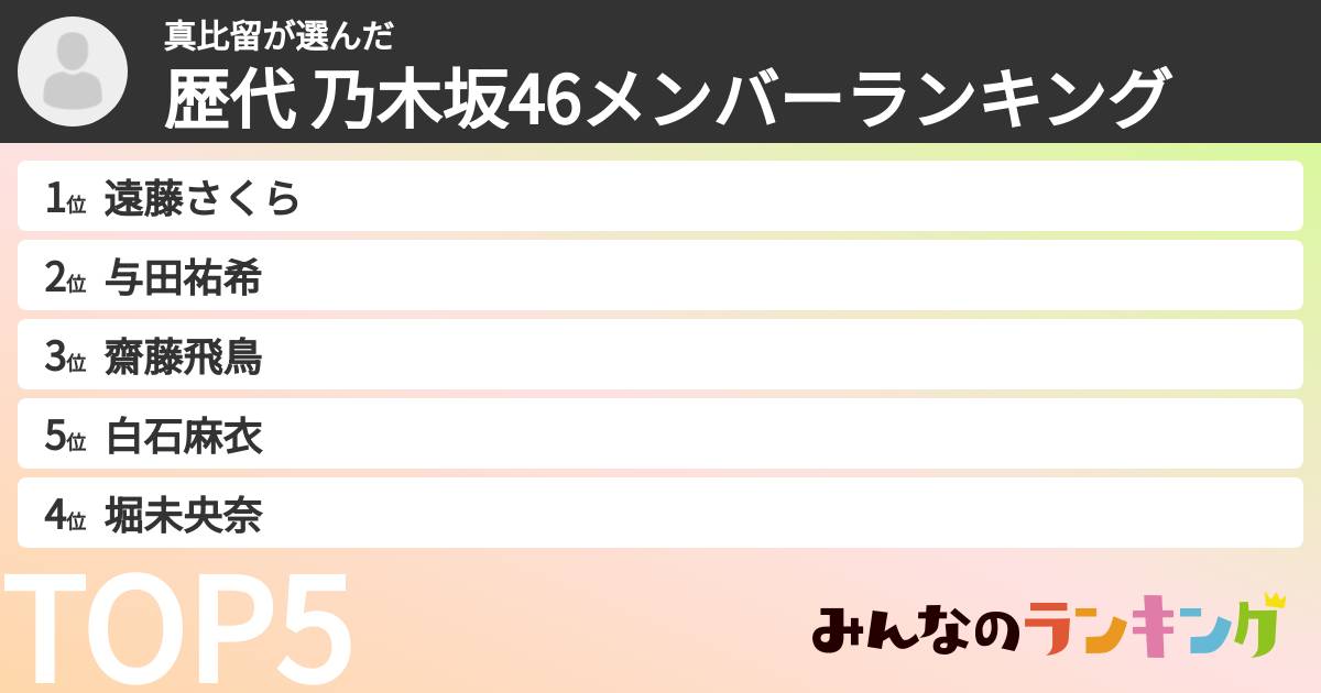 真比留さんの「歴代 乃木坂46メンバーランキング」
