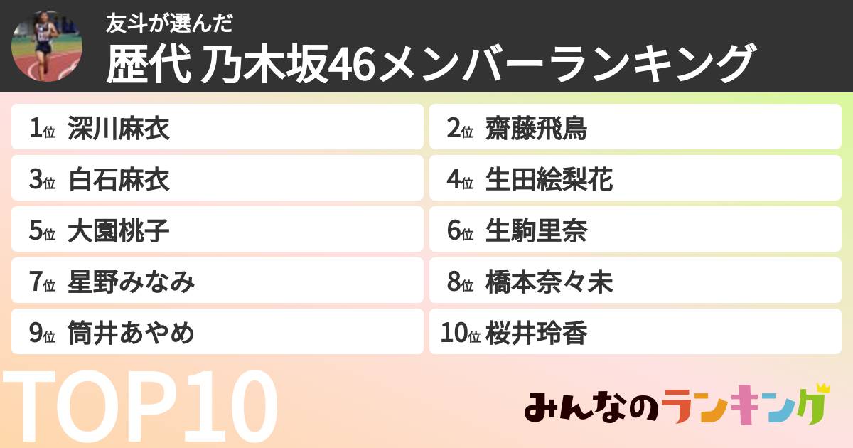 友斗さんの「歴代 乃木坂46メンバーランキング」