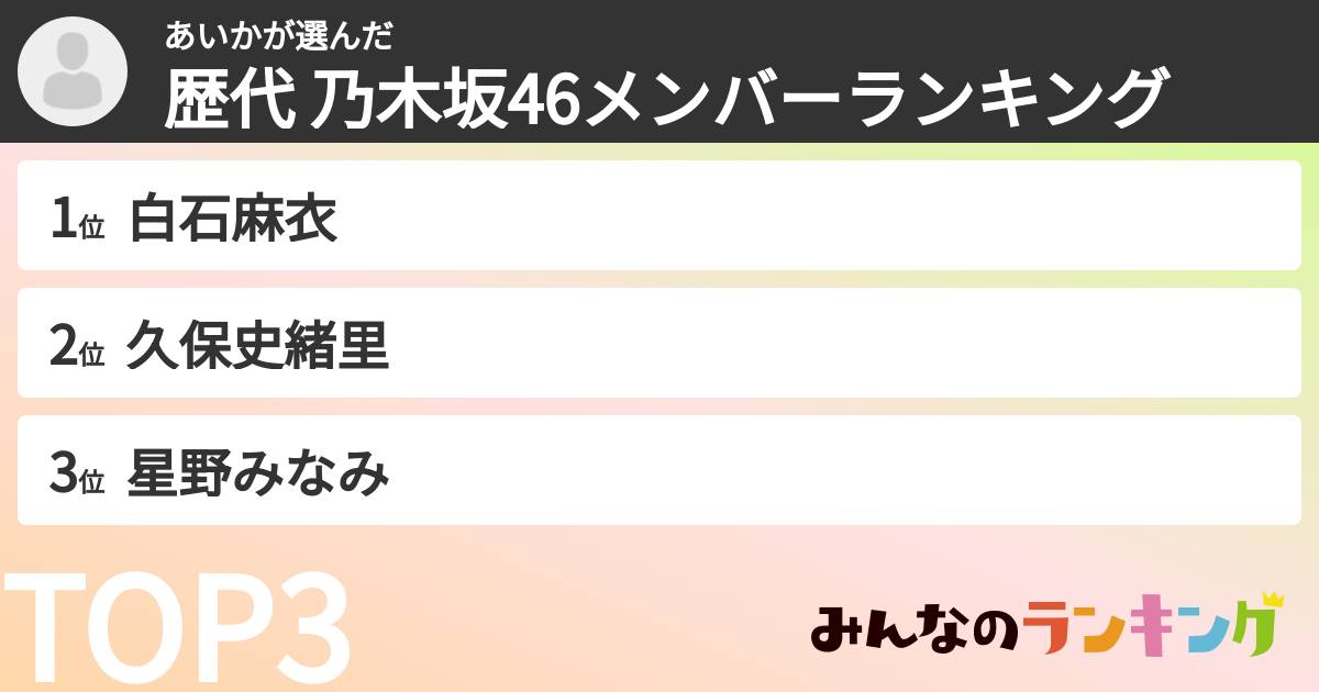 あいかさんの「歴代 乃木坂46メンバーランキング」