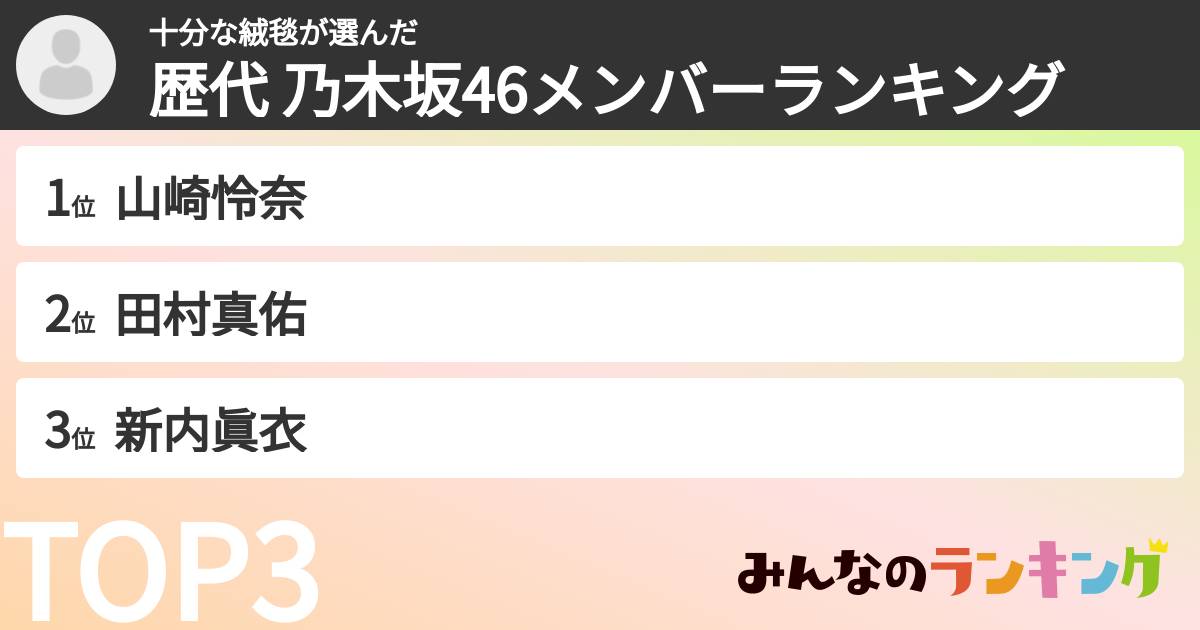 十分な絨毯さんの「歴代 乃木坂46メンバーランキング」