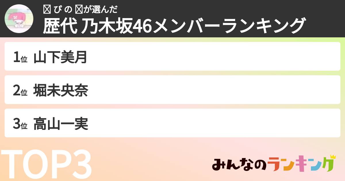 ✧ ぴ の ✧さんの「歴代 乃木坂46メンバーランキング」