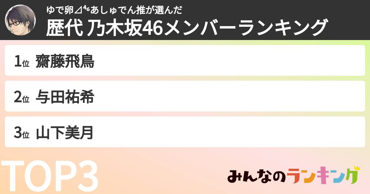 ゆで卵⊿⁴⁶あしゅでん推さんの「歴代 乃木坂46メンバーランキング」