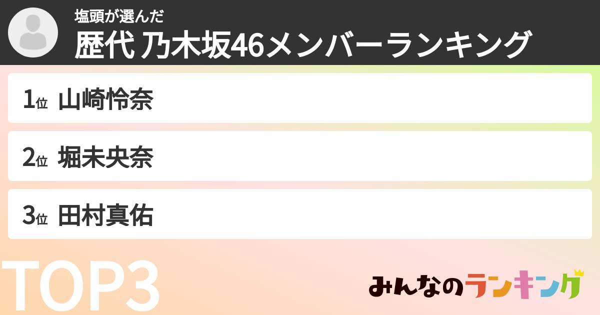 塩頭さんの「歴代 乃木坂46メンバーランキング」