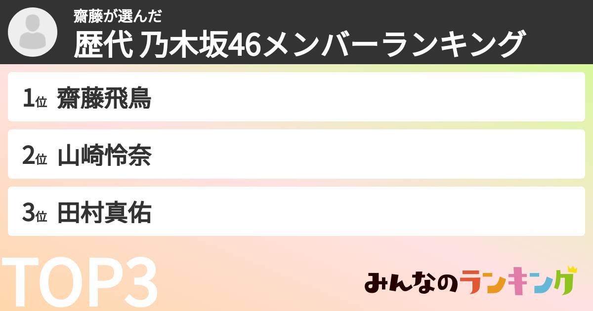 齋藤さんの「歴代 乃木坂46メンバーランキング」