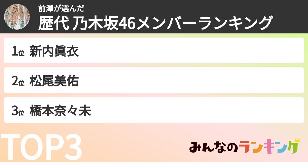 前澤さんの「歴代 乃木坂46メンバーランキング」